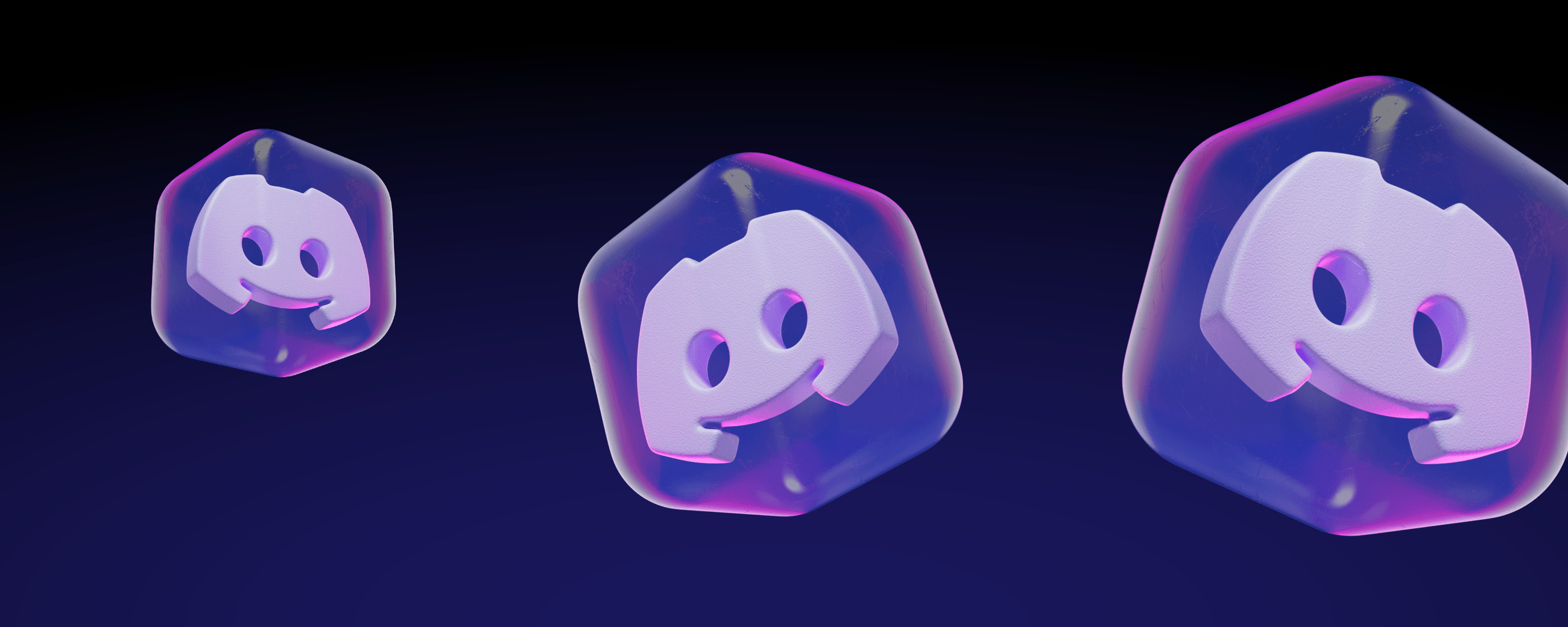 Three illuminated Discord emblems